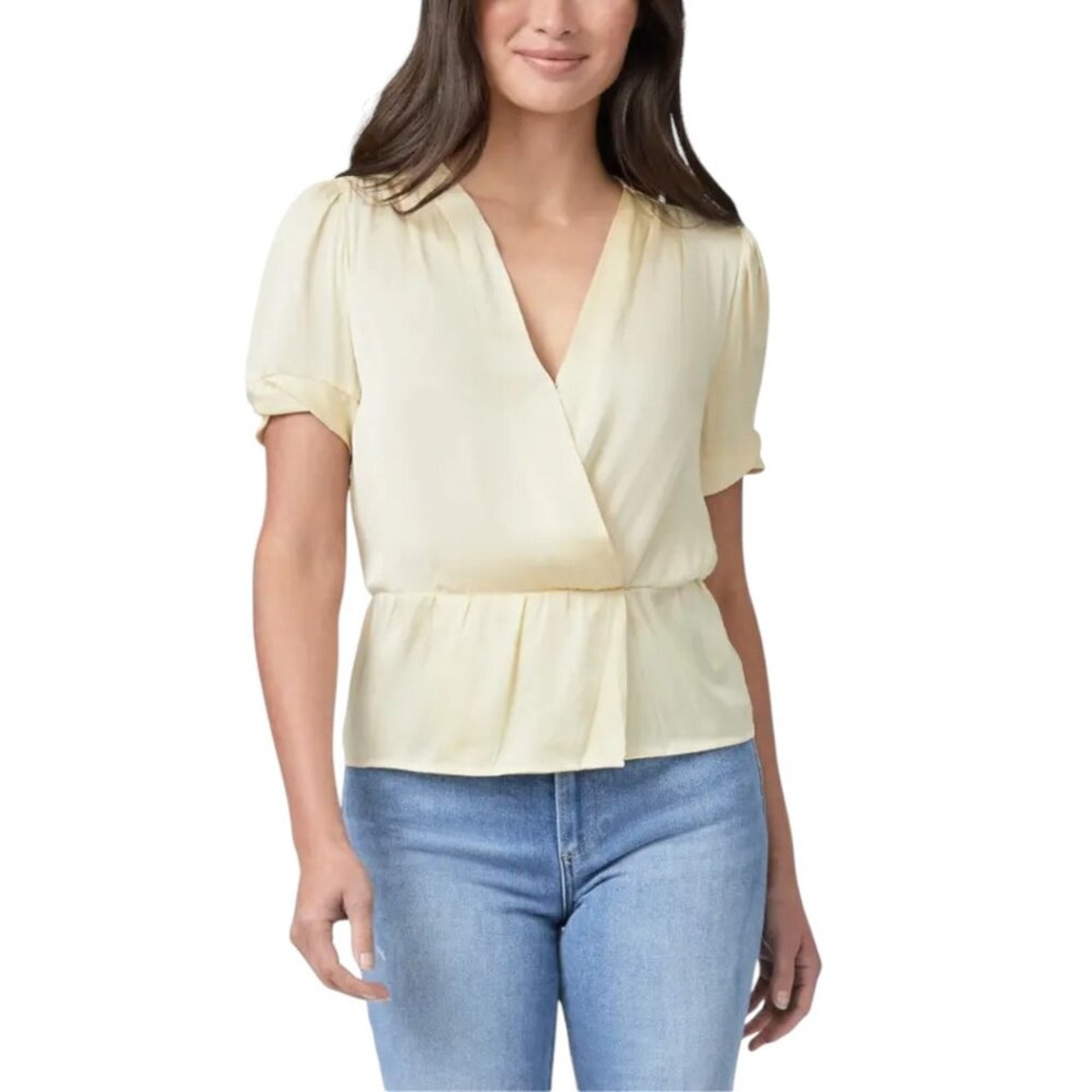 Paige Felicity Puff Sleeve Blouse In Pale Daffodil Size Large Nwot $179 Msrp